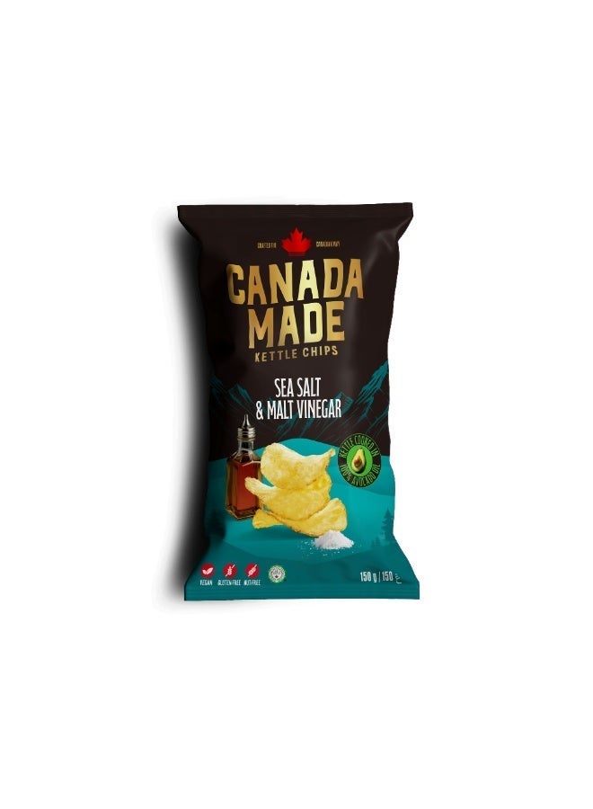 Canada Made Healthy Snacks - 100% Avocado Oil Kettle Cooked Potato Chips -  Sea Salt & Malt Vinegar Flavor - Healthy Chips - Made in Canada Snacks - 150g Bag - Image 1