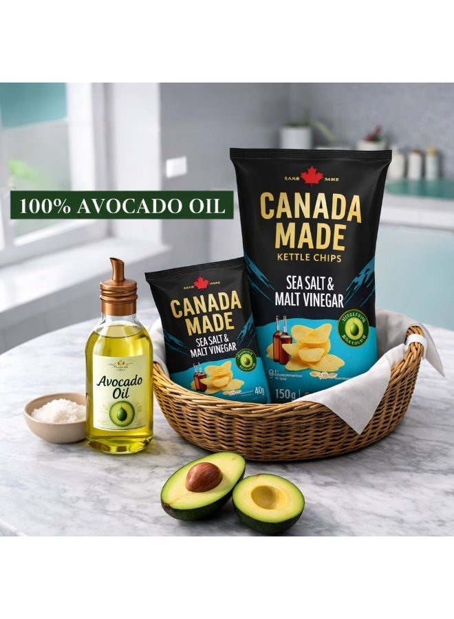 Canada Made Healthy Snacks - 100% Avocado Oil Kettle Cooked Potato Chips -  Sea Salt & Malt Vinegar Flavor - Healthy Chips - Made in Canada Snacks - 150g Bag - Image 3