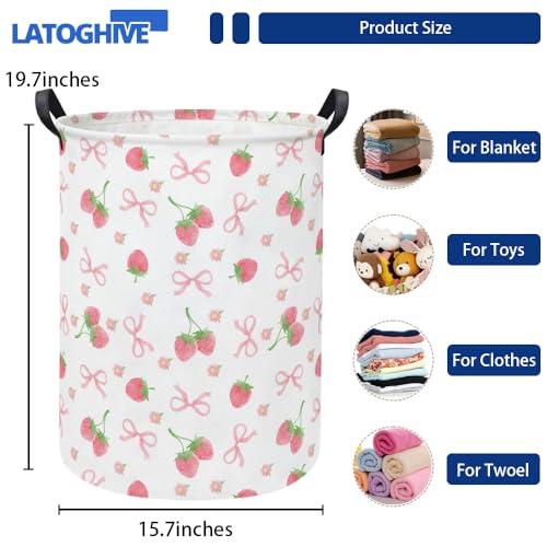 LATOGHIVE Baby Laundry Hamper kids laundry Basket Waterproof Storage Bin for Bedroom Toy Clothes Organizer Basket Woodland Animals Room Décor(Bowknot Strawberry) - Image 2