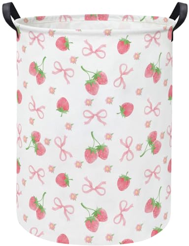 LATOGHIVE Baby Laundry Hamper kids laundry Basket Waterproof Storage Bin for Bedroom Toy Clothes Organizer Basket Woodland Animals Room Décor(Bowknot Strawberry) - Image 1