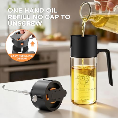 PLAPITATE 17oz/500ml Premium Olive Oil Sprayer for Cooking, 2 in 1 Glass Olive Oil Dispenser Bottle for Kitchen Gadgets, Spray Bottle with Portion Control for Salad, Frying, BBQ (Black) - Image 5