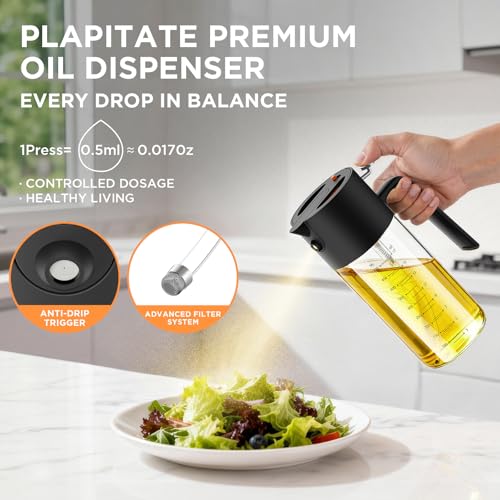 PLAPITATE 17oz/500ml Premium Olive Oil Sprayer for Cooking, 2 in 1 Glass Olive Oil Dispenser Bottle for Kitchen Gadgets, Spray Bottle with Portion Control for Salad, Frying, BBQ (Black) - Image 2