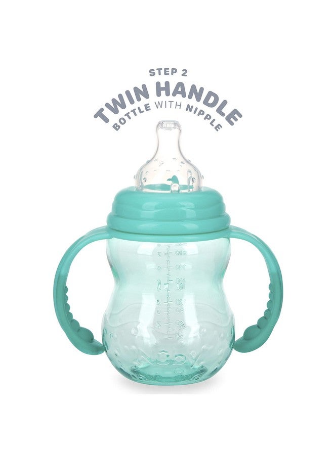 Nuby 3 Stage Tritan Wide Neck Grow With Me No Spill Bottle To Cup 8 Oz Teal - Image 4