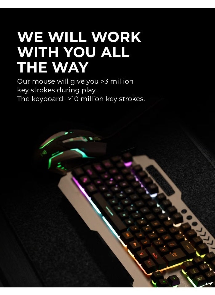 Raegr - RAEGR RapidGear X70 Gaming Keyboard & Mouse Set | Made of Aluminium Body | 4 Choices of Adjustable DPI | 3 Rainbow Lighting Modes, Instant Media Access | Gaming Mouse - Image 1