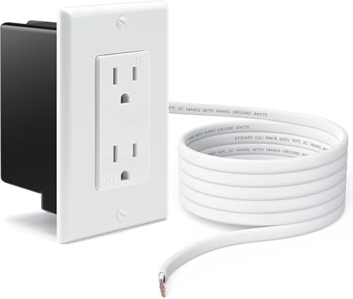 ELECPOW in-Wall Outlet Relocation Kit & Recessed TV Outlet Box | Power Extender for Unreachable Outlets, Cable Concealer System to Hide TV Cords, 2 AC Outlets, Tool-Free Installation, White - Image 1