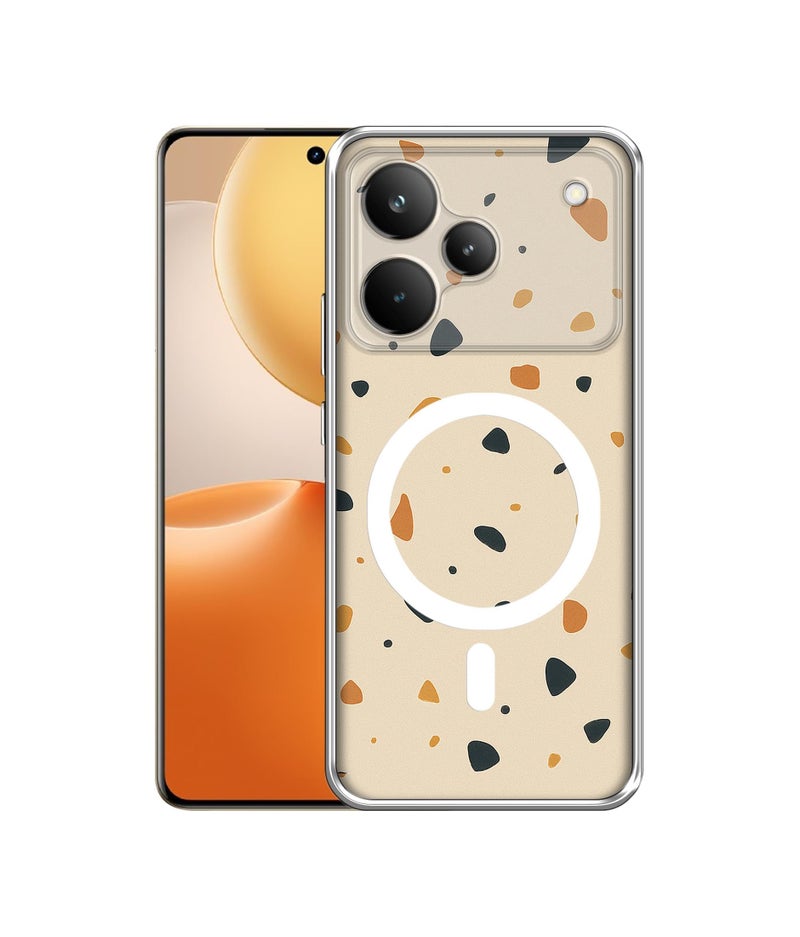 Casotec Case Cover for Realme P4 Pro 5G Terrazzo Stone Beige MagSafe Ring Design (Not MagSafe Compatible) | UV Printed Soft TPU Shockproof Back Case for Realme P4 Pro 5G - Image 1
