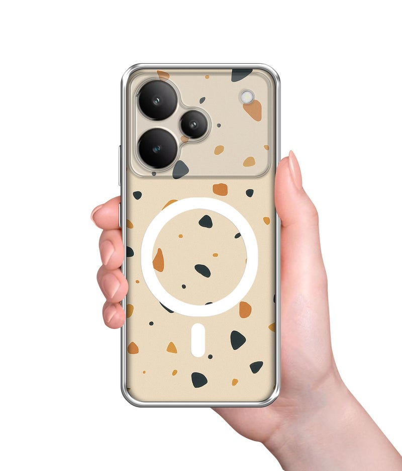Casotec Case Cover for Realme P4 Pro 5G Terrazzo Stone Beige MagSafe Ring Design (Not MagSafe Compatible) | UV Printed Soft TPU Shockproof Back Case for Realme P4 Pro 5G - Image 3
