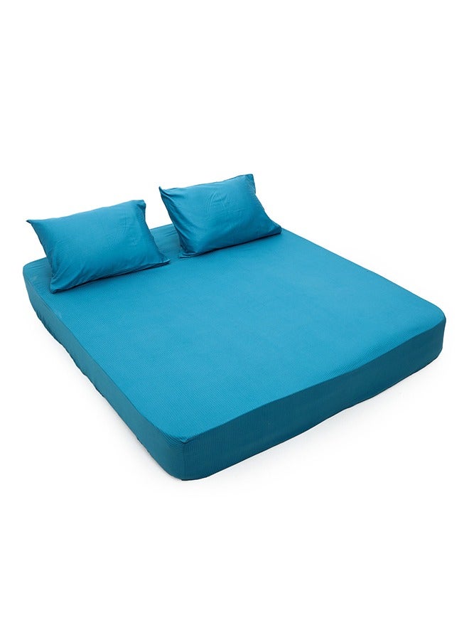 محلة طقم ملاءات سرير MEHALLA - مخطط ساتان 4 مم - كينج بترولي-قطن مصري 100% - Image 1