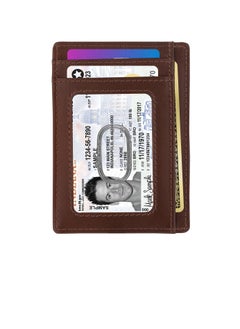 SKENZBI Cardholder For Men Women Genuine Leather Wallet Minimalist RFID Protected  Brown  - Image 3