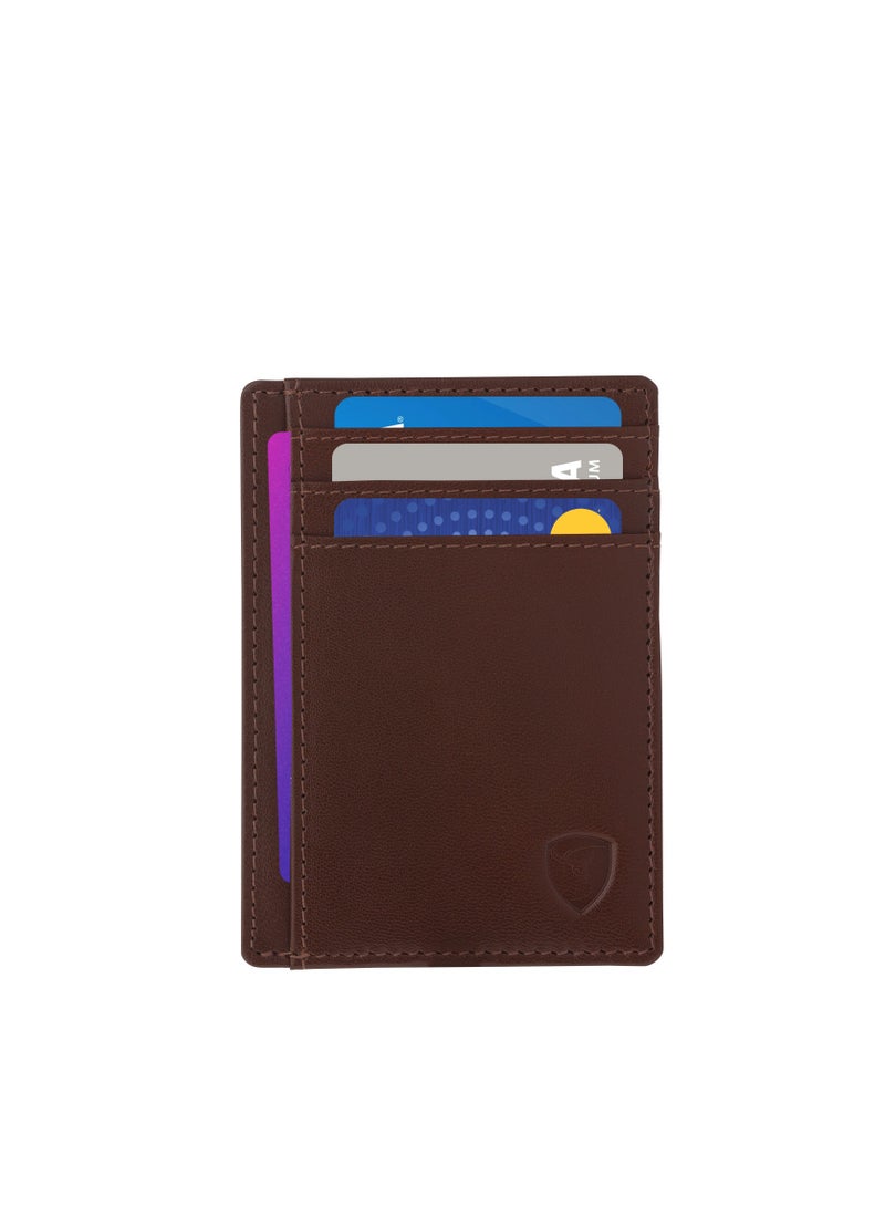 SKENZBI Cardholder For Men Women Genuine Leather Wallet Minimalist RFID Protected  Brown  - Image 1