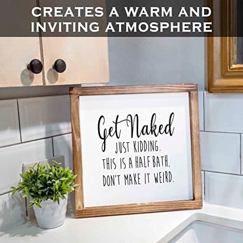 MAINEVENT Get Naked Sign For Bathroom Decor Wall 12x12 Inch - Rustic Bathroom Get Naked Just Kidding This is a Half Bath, Bathroom Signs Decor Farmhouse - Image 4