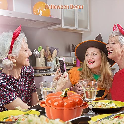 FTNESGYM Pumpkin Ceramic Bowl with Lid, Microwave & Dishwasher Safe MIni Dessert or Soup Bowl with Handle, Decor Dinnerware for Thanksgiving Halloween Pumpkin Party (Orange) - Image 5