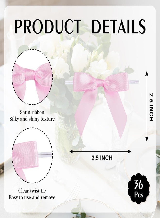 YKW 36 Pack Pink Satin Ribbon Bows with Twist Ties 2.5" - Premade Gift Wrapping Bows for Cake Decorating, Treat Bags, Crafts, Baby Shower, Party Favors & Wedding Decor (Pink - Image 2