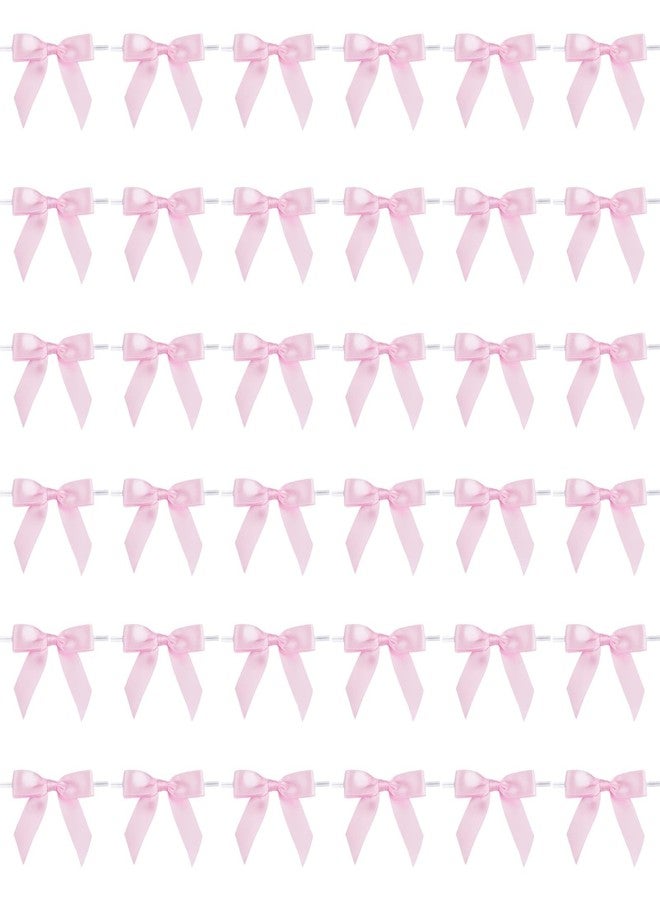 YKW 36 Pack Pink Satin Ribbon Bows with Twist Ties 2.5" - Premade Gift Wrapping Bows for Cake Decorating, Treat Bags, Crafts, Baby Shower, Party Favors & Wedding Decor (Pink - Image 1