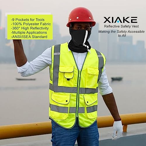 XIAKE 9 Pockets Class 2 High Visibility Reflective Safety Vest for Men Women,Meets ANSI/ISEA Standard(Yellow,XX-Large) - Image 4