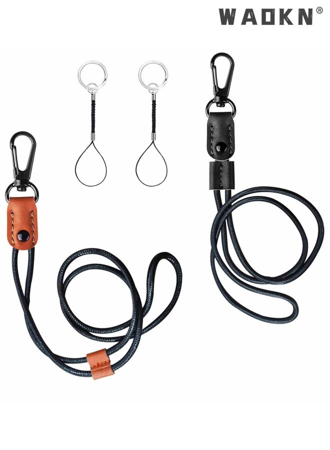 WAOKN Lanyard for Key, 2 Pack of Leather Lanyard Neck Strap with Strong Metal Clip for ID Card Badge Holder, Keys, Cell Phone, Mini Notebook Unisex (Brown Black 2 Lanyards)  - Image 1