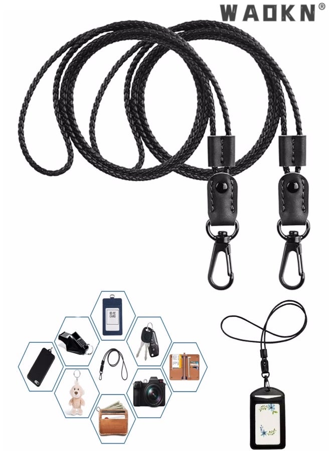 WAOKN Lanyard for Key, 2 Pack of Leather Lanyard Neck Strap with Strong Metal Clip for ID Card Badge Holder, Keys, Cell Phone, Mini Notebook Unisex (Brown Black 2 Lanyards)  - Image 4