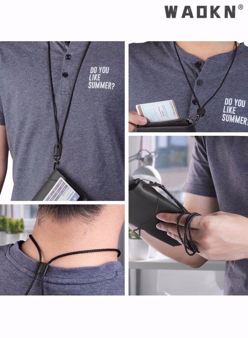WAOKN Lanyard for Key, 2 Pack of Leather Lanyard Neck Strap with Strong Metal Clip for ID Card Badge Holder, Keys, Cell Phone, Mini Notebook Unisex (Brown Black 2 Lanyards)  - Image 3