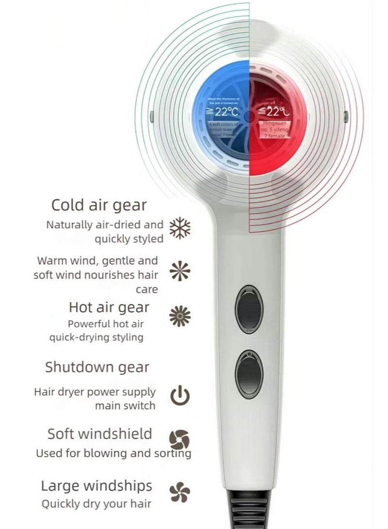 ZHIZHAN ZHIZHANprofessional hair dryer 2600W AC motor salon hair dryer 8-piece set, 2-speed 3-heating setting, equipped with radiator nozzle, white/black  - Image 4
