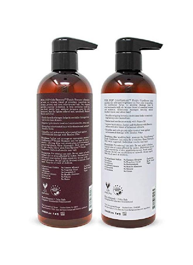 Pura d'or - Purple Shampoo & Conditioner (16Oz X 2) Colorharmony Biotin Set For Bleached Blonde Silver & Color Treated Hair Keratin Bamboo Fiber No Sulfates Natural Ingredients Men & Women - Image 1