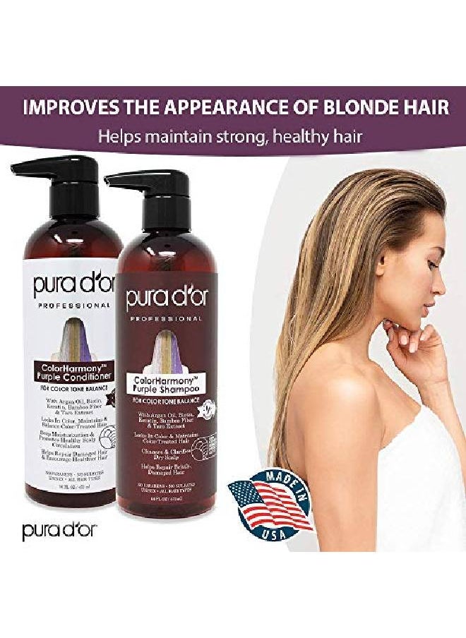Pura d'or - Purple Shampoo & Conditioner (16Oz X 2) Colorharmony Biotin Set For Bleached Blonde Silver & Color Treated Hair Keratin Bamboo Fiber No Sulfates Natural Ingredients Men & Women - Image 1