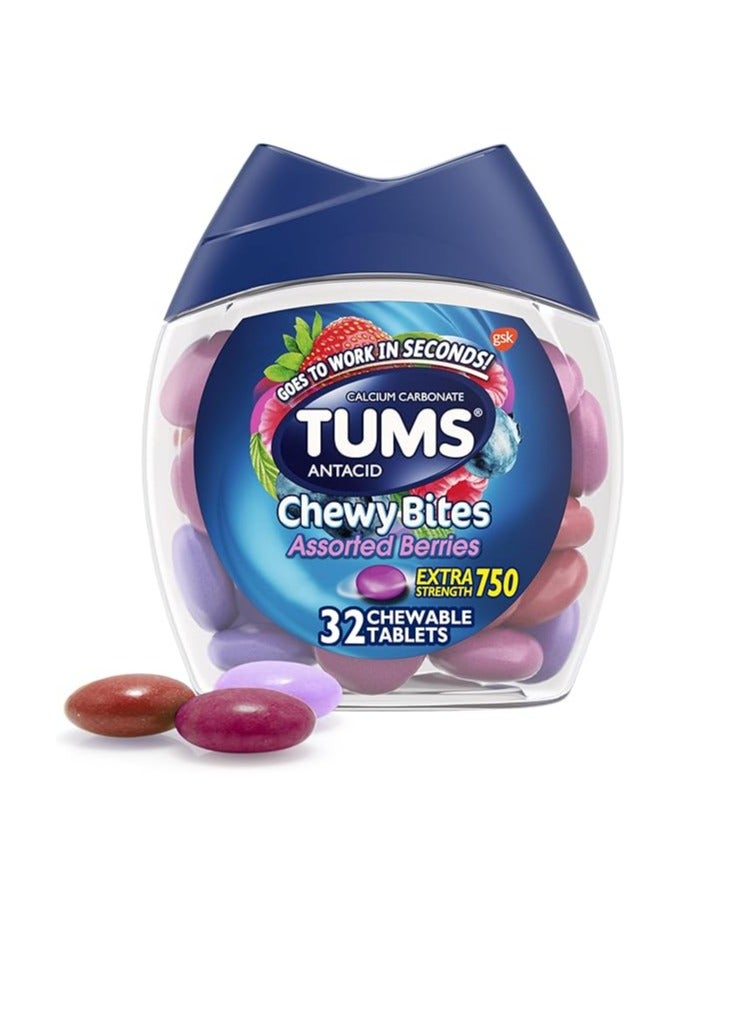 أقراص تومس تشوي مضادة للحموضة لحرقة المعدة وعسر الهضم، توت متنوع، 32 قطعة