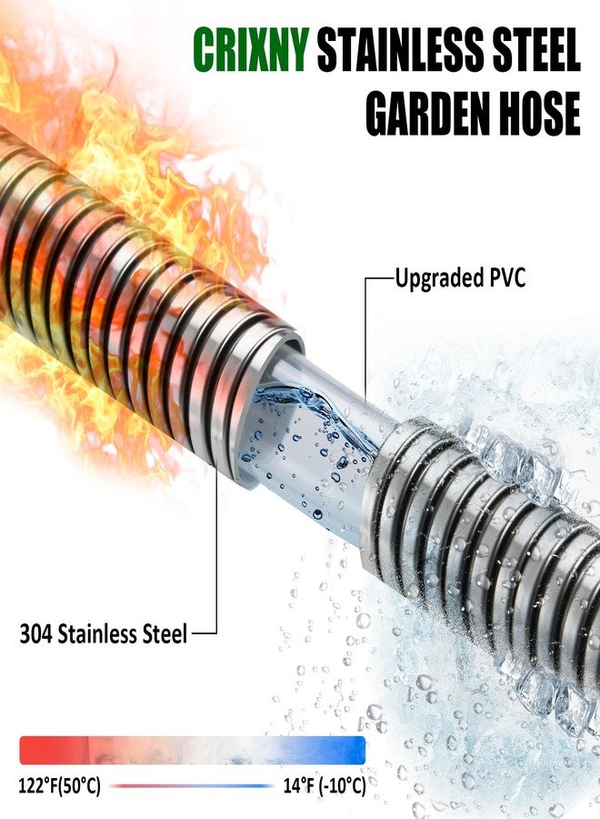 Crixny Heavy Duty50 FT Stainless Steel Garden Hose - Flexible Metal Water Hose with 10 Function Nozzle for Outdoor Use - Image 4