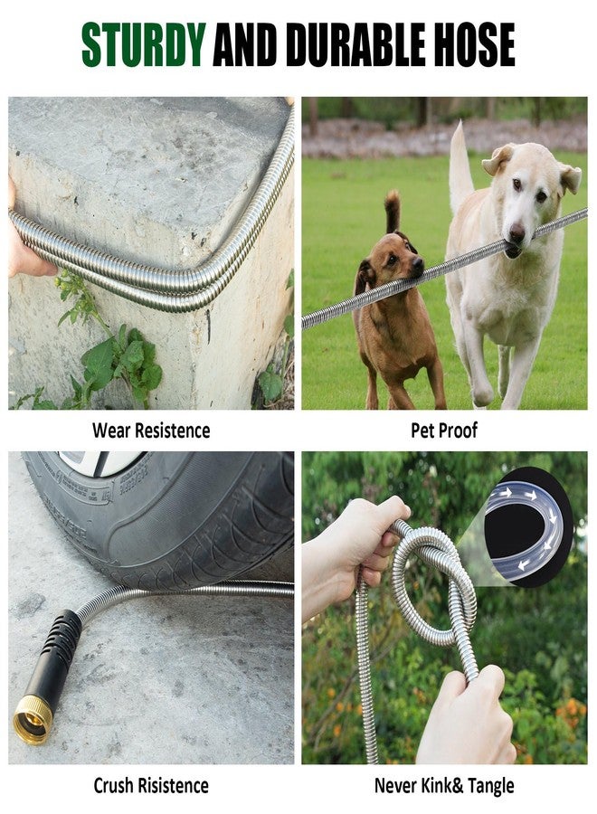 Crixny Heavy Duty50 FT Stainless Steel Garden Hose - Flexible Metal Water Hose with 10 Function Nozzle for Outdoor Use - Image 5