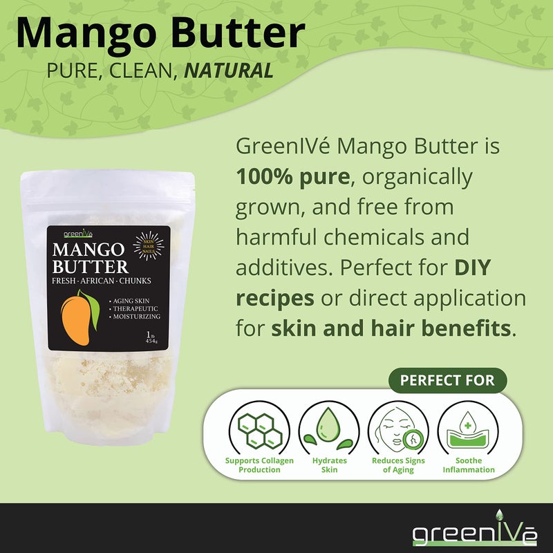 GreenIVe Deodorized Mango Butter 100% Pure Raw Creamy All Natural Skin Moisturizer (16 Ounce Jar) - Image 3