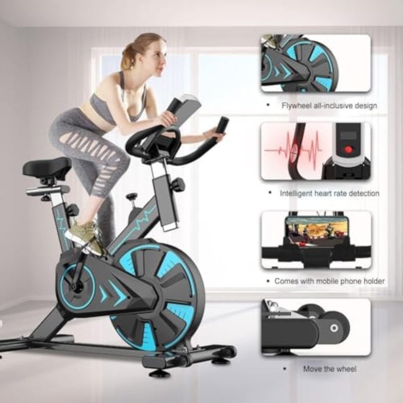 Indoor cycling bike for home gym use, steel frame with black finish, ultra-quiet belt drive system ensures smooth and noiseless workouts - Image 4