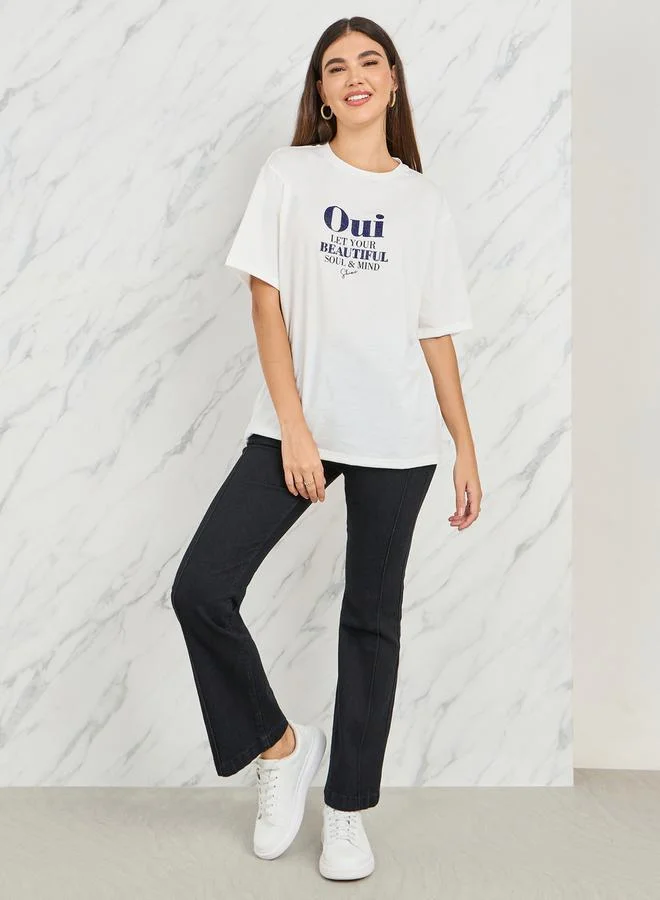 ستايلي Embellished Let your Beautiful Soul Oversized T-shirt