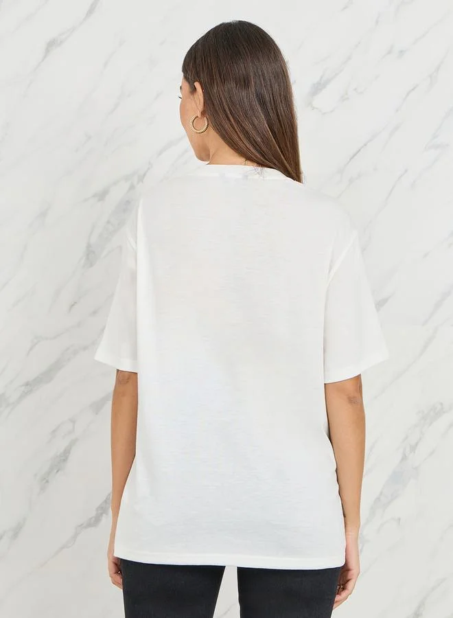 ستايلي Embellished Let your Beautiful Soul Oversized T-shirt