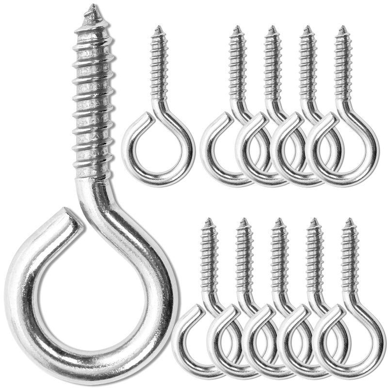 ACCZIO 10PCS 2.5 inches Screw Eyes M6 304 Stainless Steel Eye Screws, Heavy Duty Screw, Eye Hooks Screw Eye Bolts Eye Hooks Screw, Indoor & Outdoor Uses (10, M6-2.5inch) - Image 1
