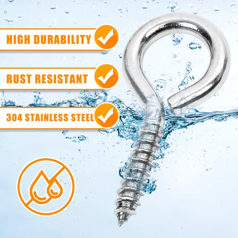 ACCZIO 10PCS 2.5 inches Screw Eyes M6 304 Stainless Steel Eye Screws, Heavy Duty Screw, Eye Hooks Screw Eye Bolts Eye Hooks Screw, Indoor & Outdoor Uses (10, M6-2.5inch) - Image 5