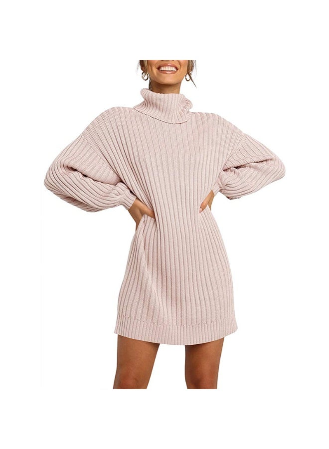 NIBEMINENT Turtleneck Sweater Dress Woman Long Sleeve Knitted Autumn Winter Dress Fashion Loose Mini Dress Casual Knitwear - Image 1