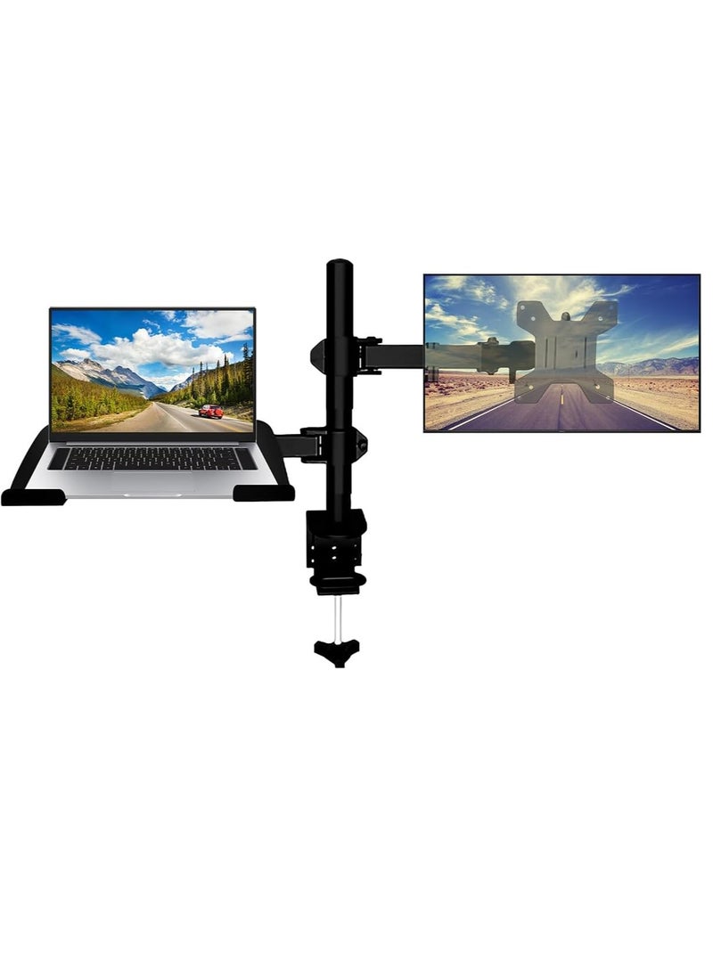 spa luxetique Monitor Laptop Mount Stand, Gas Spring Dual Monitor Arm Stand with Laptop Tray Fully Adjustable 12 to 17 inch Notebook Desk Mount Stand with Clamp Fits 13-32’’ LCD Computer Screen Office - Image 1