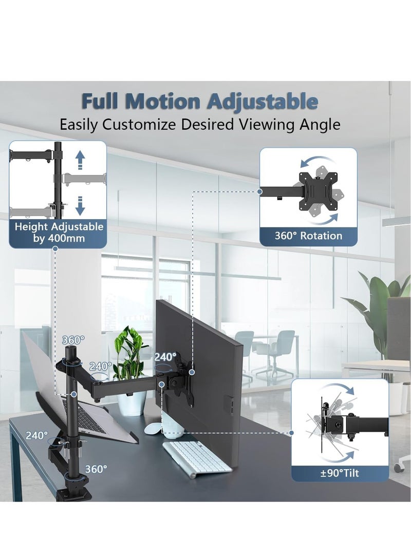 spa luxetique Monitor Laptop Mount Stand, Gas Spring Dual Monitor Arm Stand with Laptop Tray Fully Adjustable 12 to 17 inch Notebook Desk Mount Stand with Clamp Fits 13-32’’ LCD Computer Screen Office - Image 5