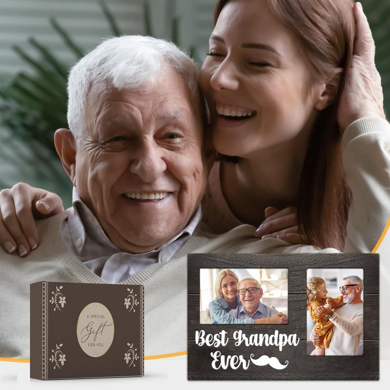 JNDJE هدايا جد Jndje Grandpa Day Grandpa Gift من Grandkids Birthday Gifts for Grandpa 3D Photo Frame عقد 4 × 6 بوصات صورتين - هدايا بابا فريدة من نوعها له إطار الصورة - Image 2