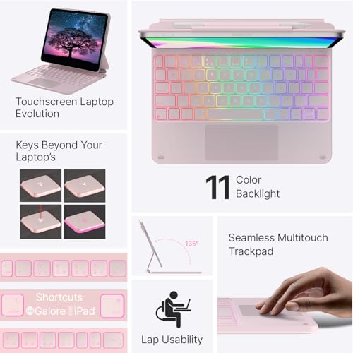 typecase Edge Keyboard Case for iPad Air 11-inch(M4/M3/M2, 2026/2025/2024), iPad Pro 11" (4th/3rd/2nd/1st Gen) & iPad Air 10.9" 5/4th Gen, Multi-Touch Trackpad, 11-Color Backlight, Pink - Image 4