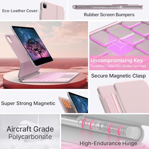 typecase Edge Keyboard Case for iPad Air 11-inch(M4/M3/M2, 2026/2025/2024), iPad Pro 11" (4th/3rd/2nd/1st Gen) & iPad Air 10.9" 5/4th Gen, Multi-Touch Trackpad, 11-Color Backlight, Pink - Image 5