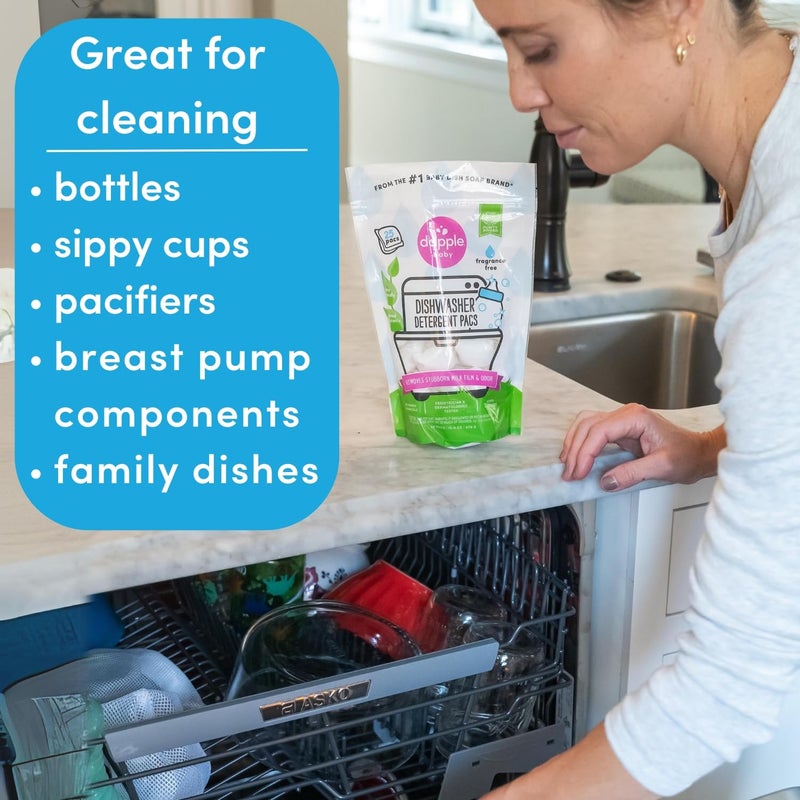 Dapple Baby Dishwasher Pacs, Hypoallergenic Dishwasher Pods Powered by Plants, Removes Milk Residue & Odor on Dishes, Baby Bottles & Kitchenware, Fragrance Free, 50 count - Image 3