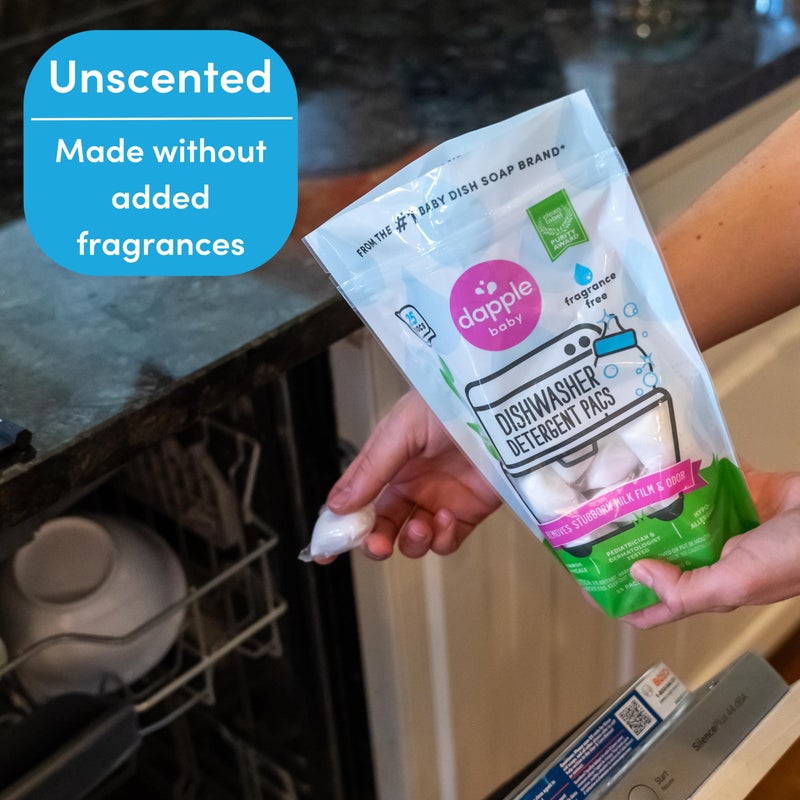 Dapple Baby Dishwasher Pacs, Hypoallergenic Dishwasher Pods Powered by Plants, Removes Milk Residue & Odor on Dishes, Baby Bottles & Kitchenware, Fragrance Free, 50 count - Image 4