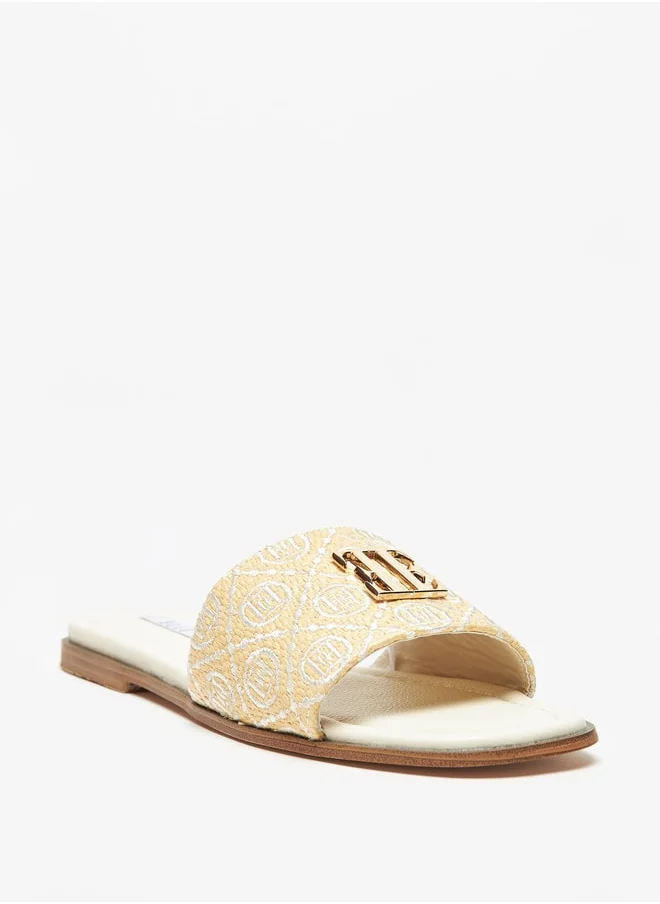 ايل Women's Monogram Embroidered Slip-On Sandals with Metallic Accent