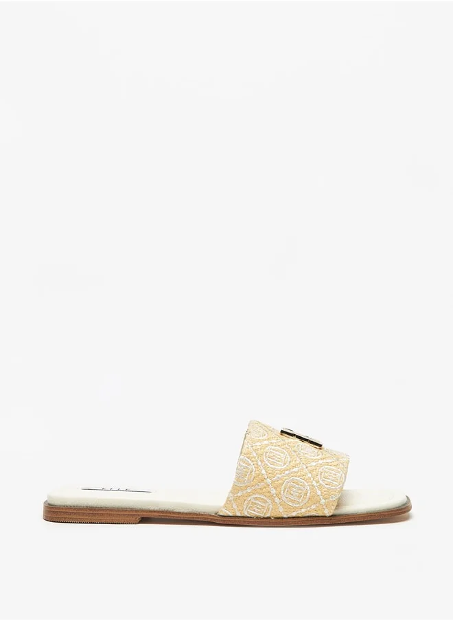 ايل Women's Monogram Embroidered Slip-On Sandals with Metallic Accent