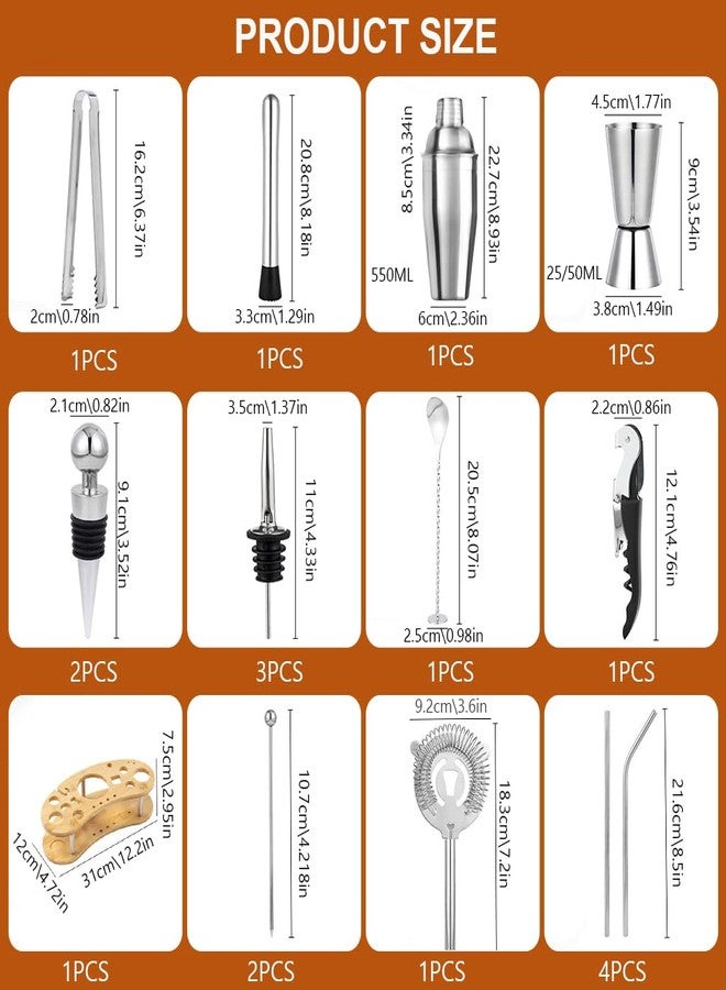 Supvox® 19Pcs Professional Cocktail Shaker Set, Bartender Kit - Cocktail Kit, Cocktail Set, Making Kit with Bamboo Display Stand & 550ml Stainless Steel Bartending Tools for Bar Home - Image 2