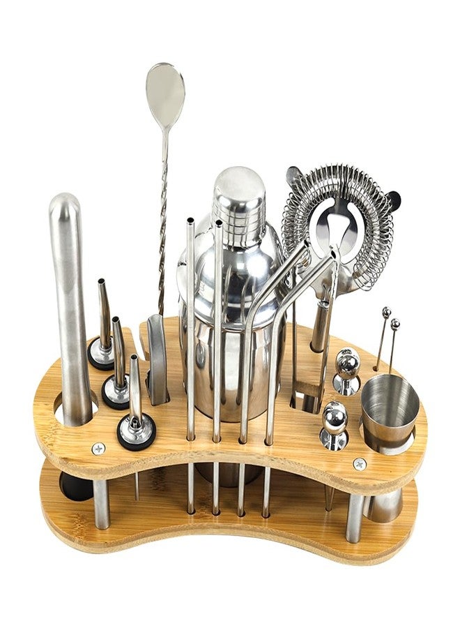 Supvox® 19Pcs Professional Cocktail Shaker Set, Bartender Kit - Cocktail Kit, Cocktail Set, Making Kit with Bamboo Display Stand & 550ml Stainless Steel Bartending Tools for Bar Home - Image 1