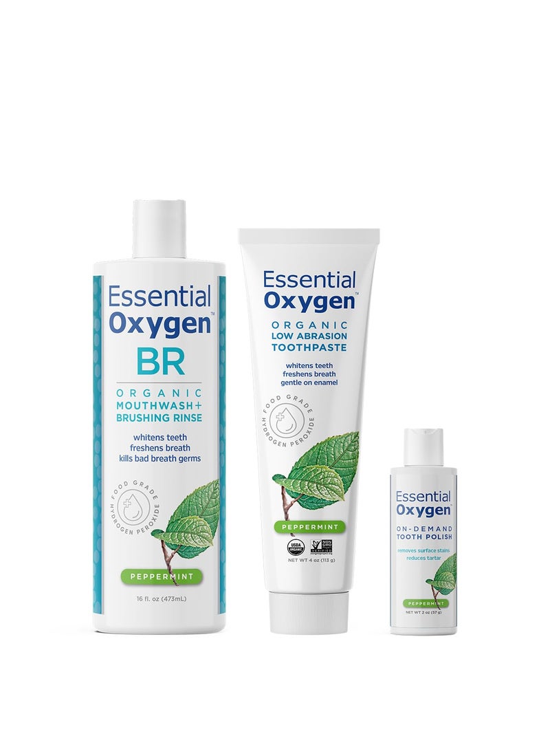 Essential Oxygen Essential Oxygen Pristine Protocol A 3-Step System (1. Rinse 2. Brush 3. Polish) for Your Best Smile Ever, 3 Count, Combo Pack 