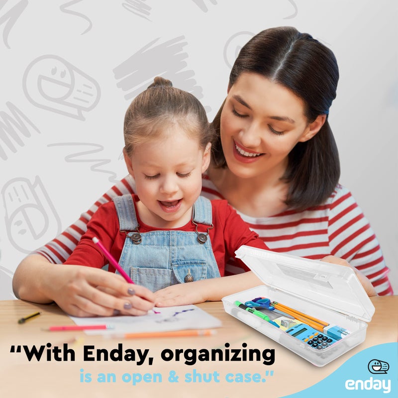 Enday Pencil Box Grey, Storage Organizer Utility Box, Multipurpose Long Ruler Length School Office Supplies Plastic Pencil Case for Kids & Adults Available in Green, Pink, Red, Purple, Blue, 1PK - Image 5