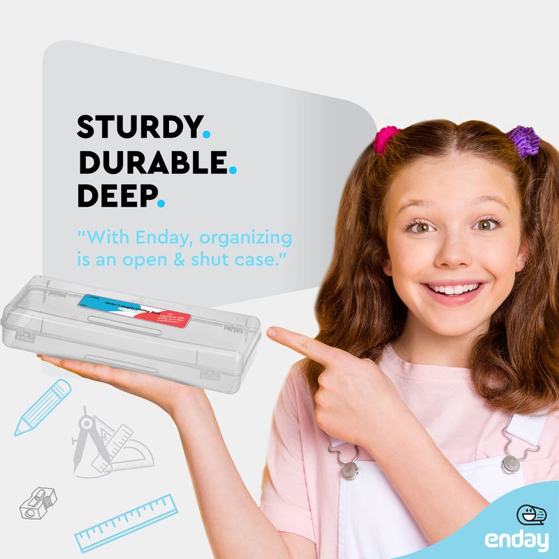 Enday Pencil Box Grey, Storage Organizer Utility Box, Multipurpose Long Ruler Length School Office Supplies Plastic Pencil Case for Kids & Adults Available in Green, Pink, Red, Purple, Blue, 1PK - Image 1