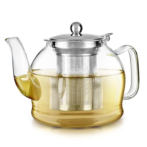 Teabloom Dublin Glass Teapot Premium Borosilicate Glass with Removable Stainless Infuser Stovetop Safe Ideal for Loose Leaf Tea Tea for Two 27 oz 800 ml 23 Cups